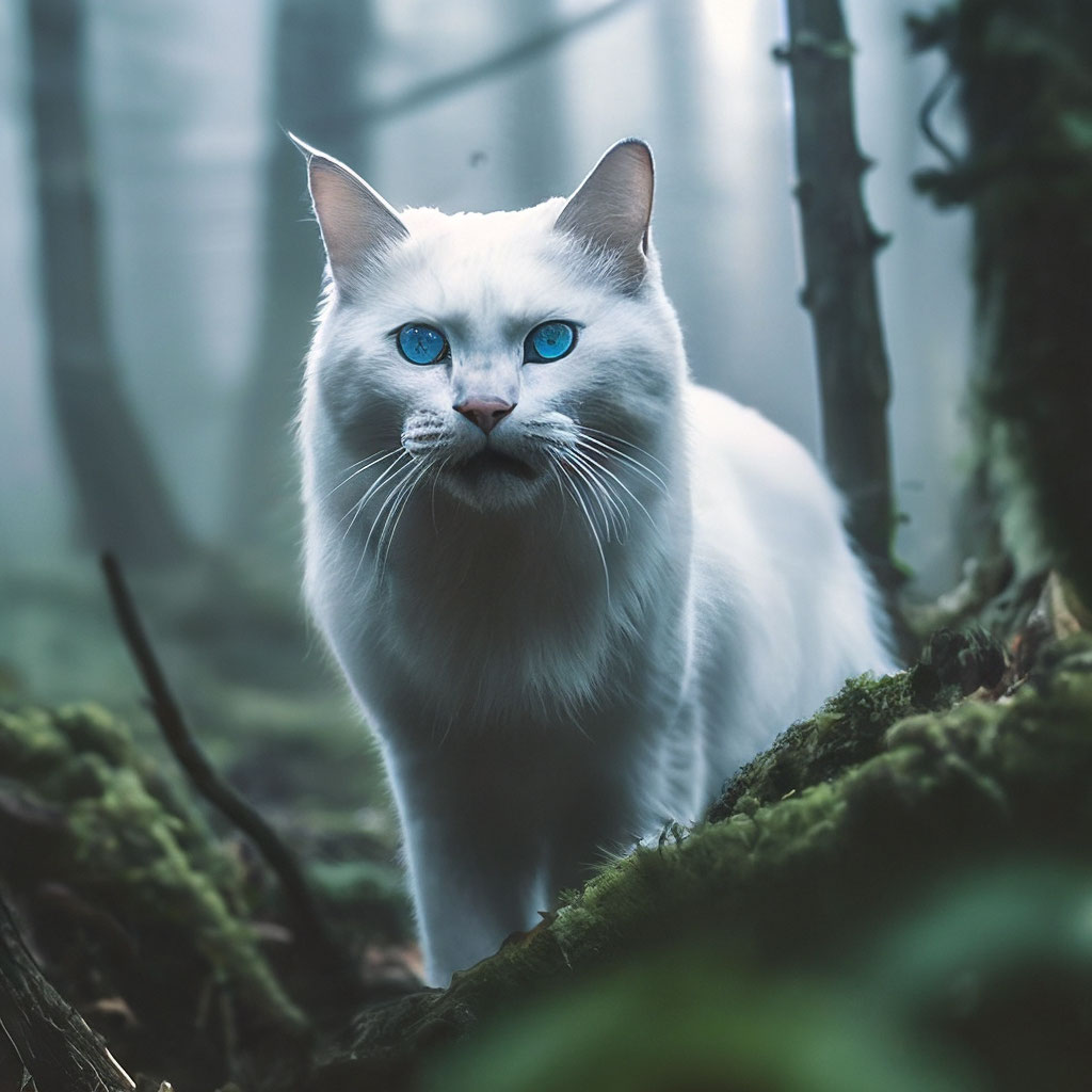Белая кошка с голубыми глазами …» — создано в Шедевруме