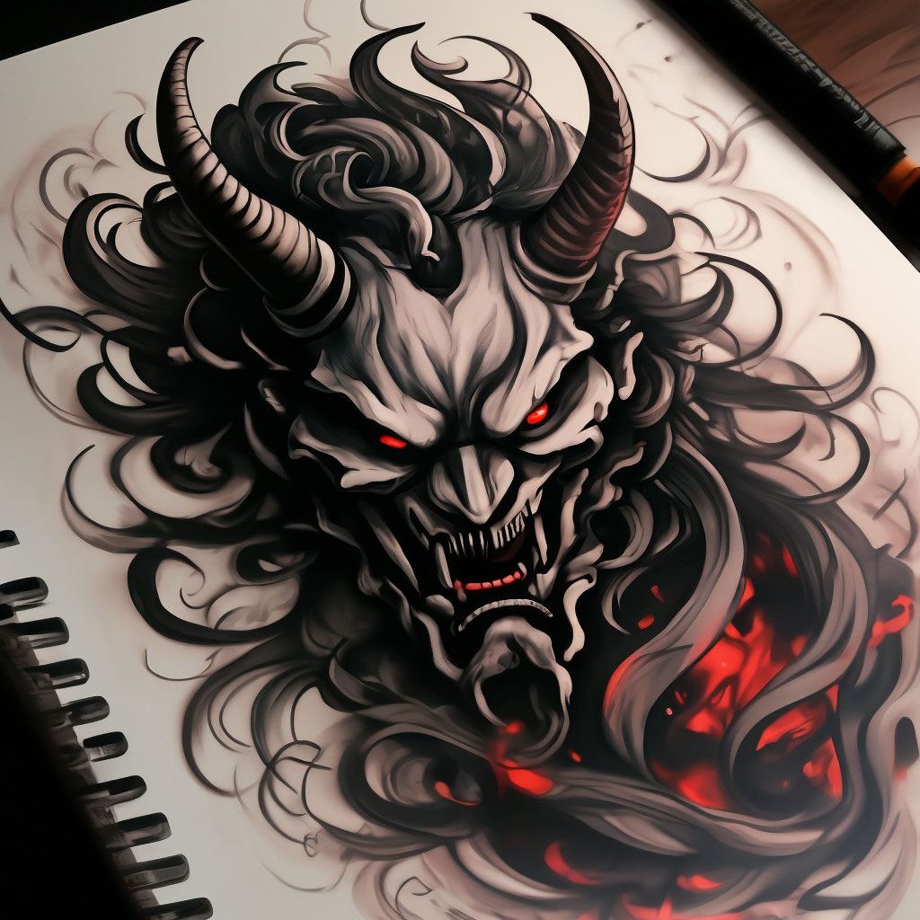 Эскиз татуировки японского демона Они…» — создано в Шедевруме