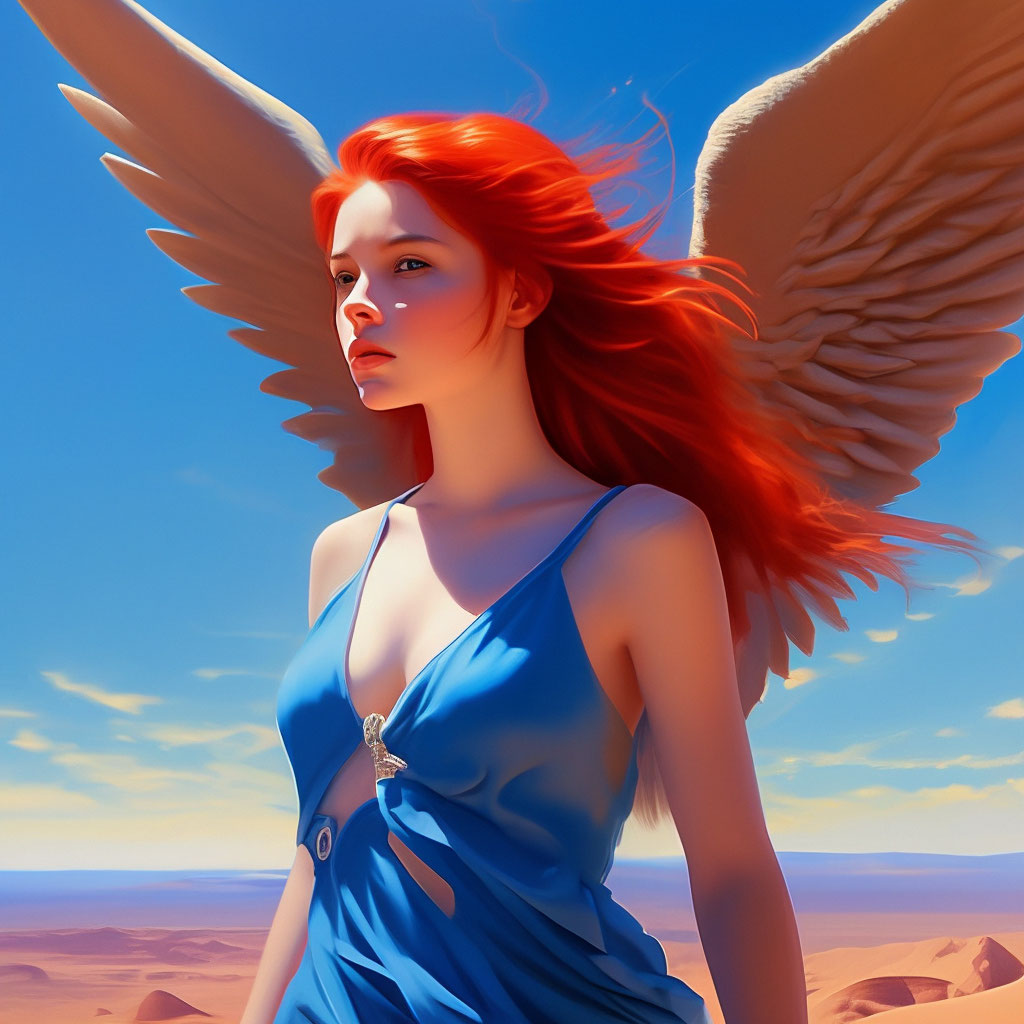 Девушка с рыжими волосами , крылья …» — создано в Шедевруме