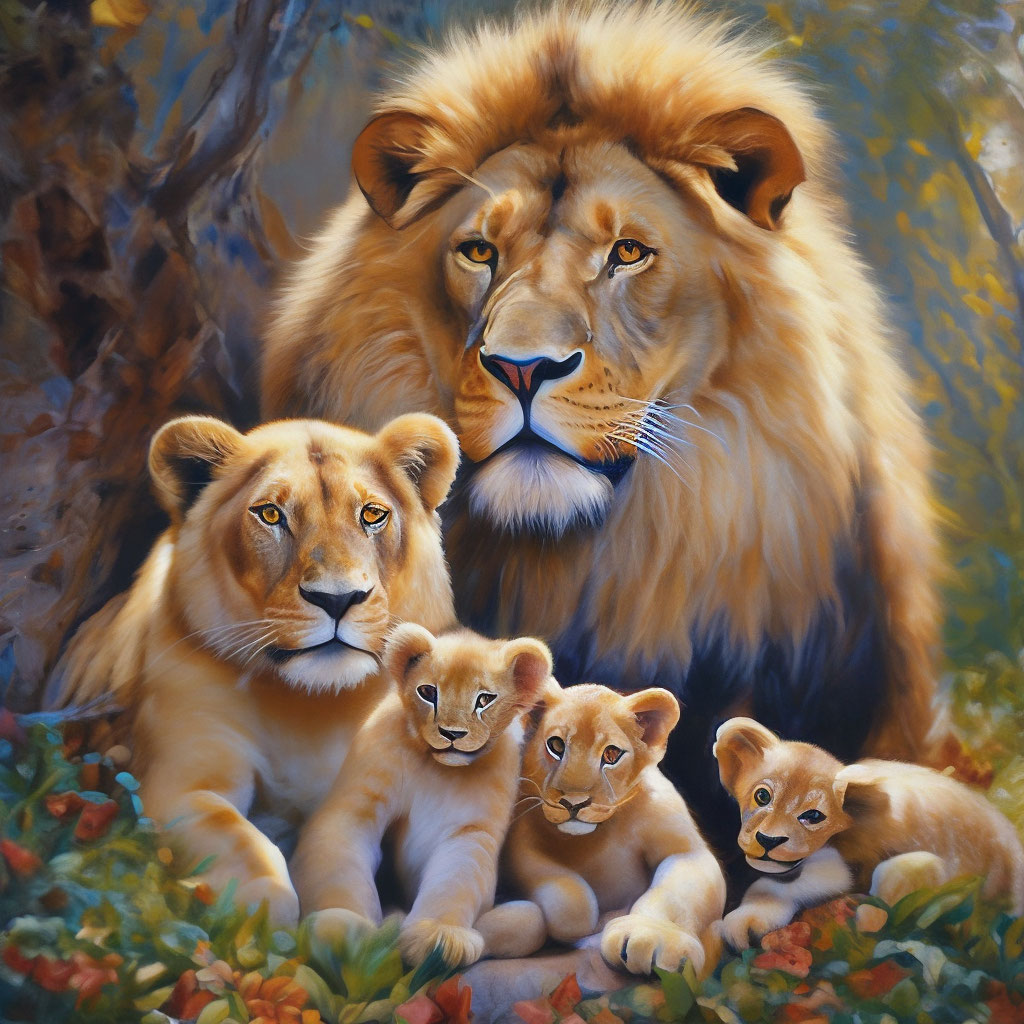 Семья льва , львица и львёнок, …» — создано в Шедевруме