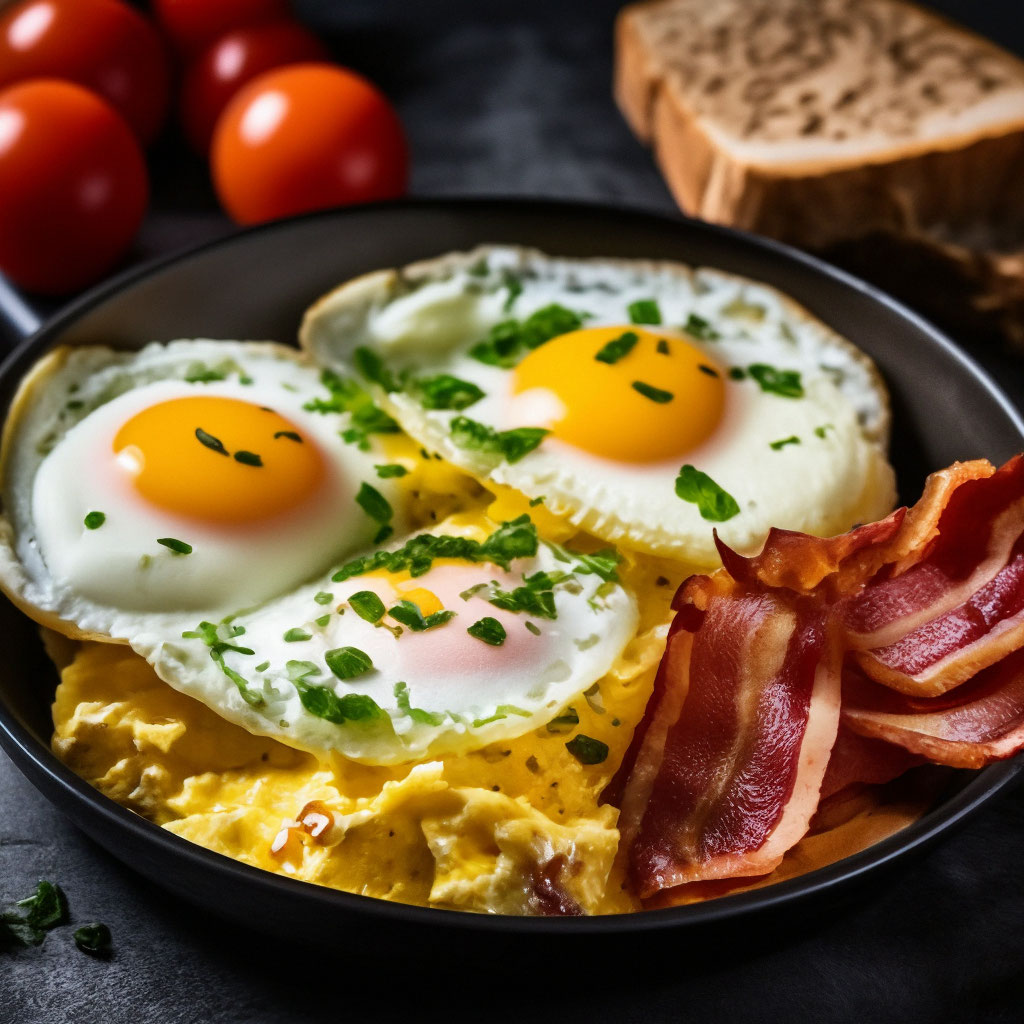 Яичница с беконом и сыром на сковородке 🍳