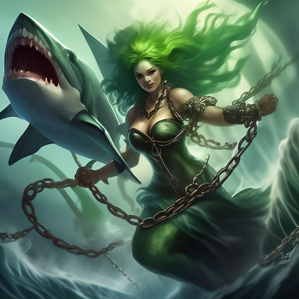 Злая русалка-ведьма с зелёными …» — создано в Шедевруме