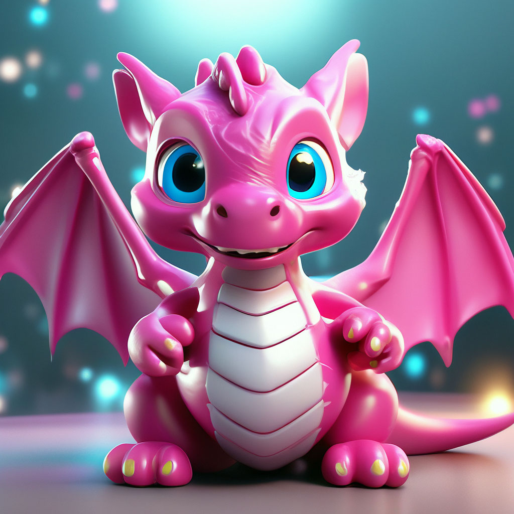 "Dragon pink with big cute eyes shiny belly Cute beautiful Photorealism ...