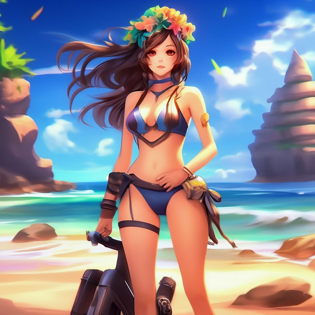 Красивая аниме девушка на пляже в …» — создано в Шедевруме