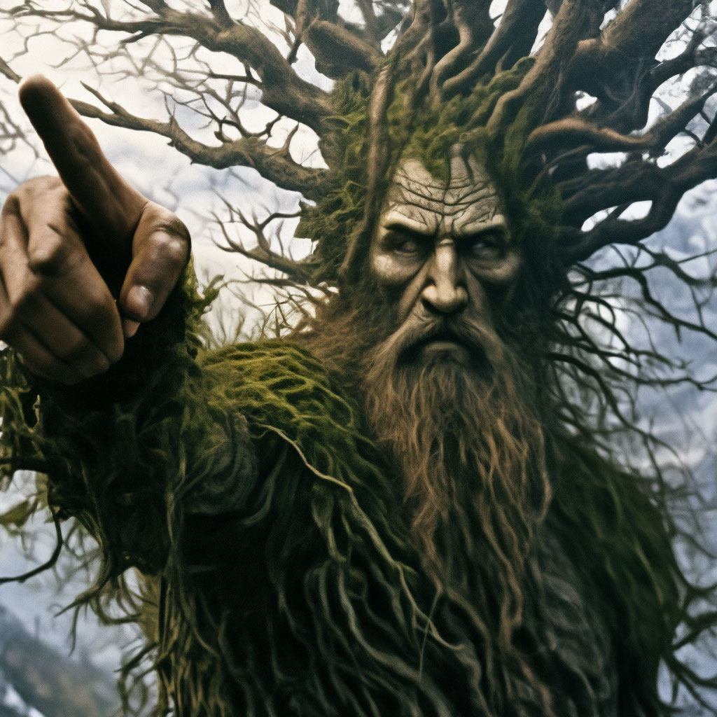 "The tree man (leshii) points with his finger in the direction of the ...