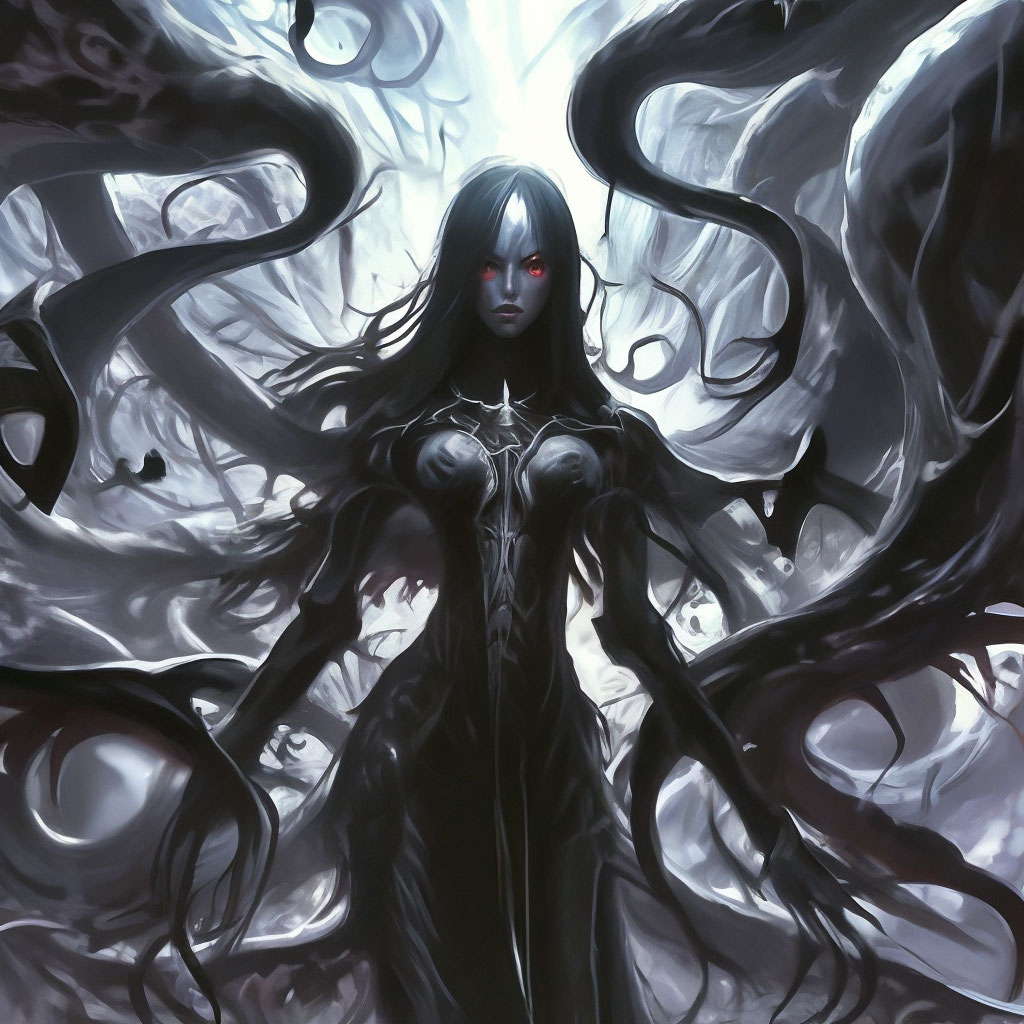 "Fractal black terrifying alien vampire with tentacles in space white ...