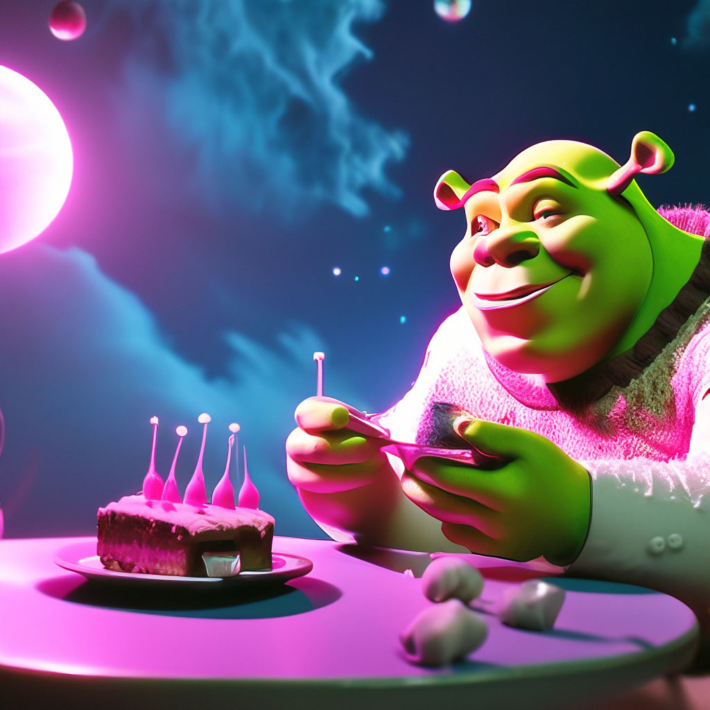 "Shrek flew into space and eats a piece of chocolate cake" — image ...