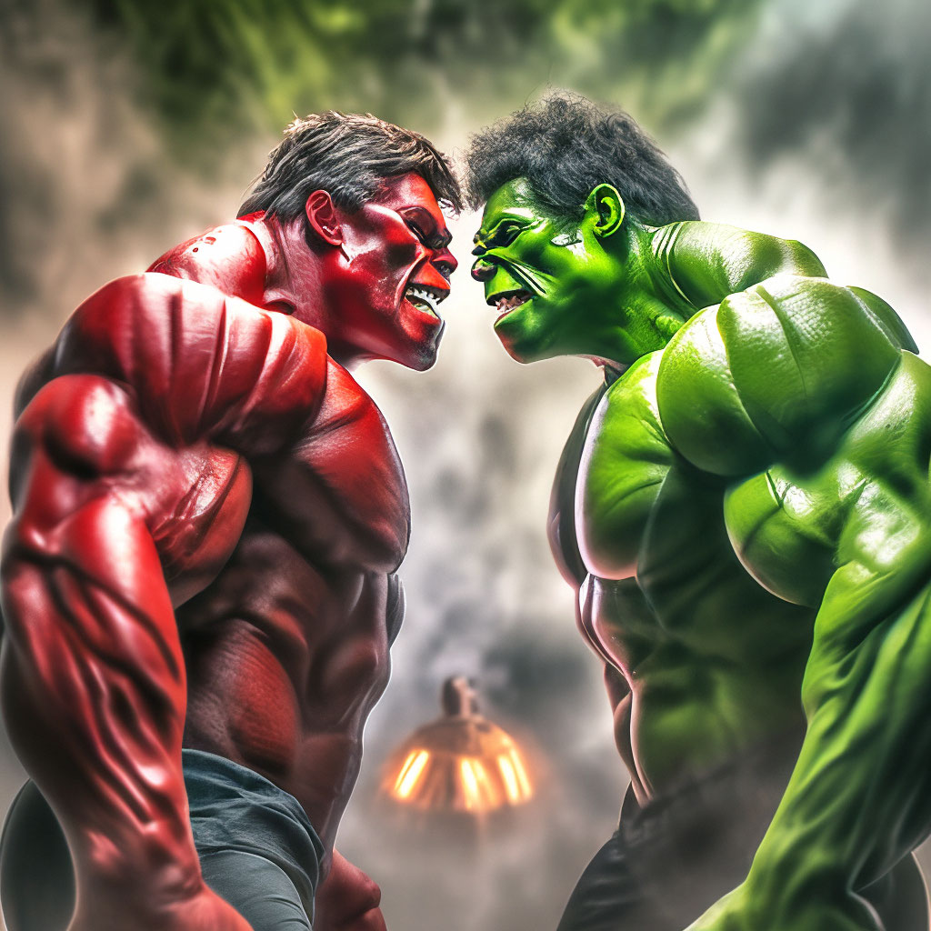 Green Hulk vs Red Hulk, aesthetically…&quot; — image created in Shedevrum
