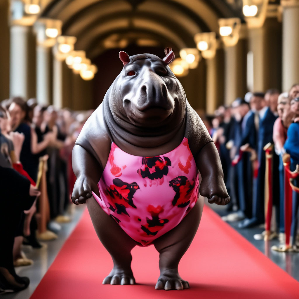 A hippo in a swimsuit at a