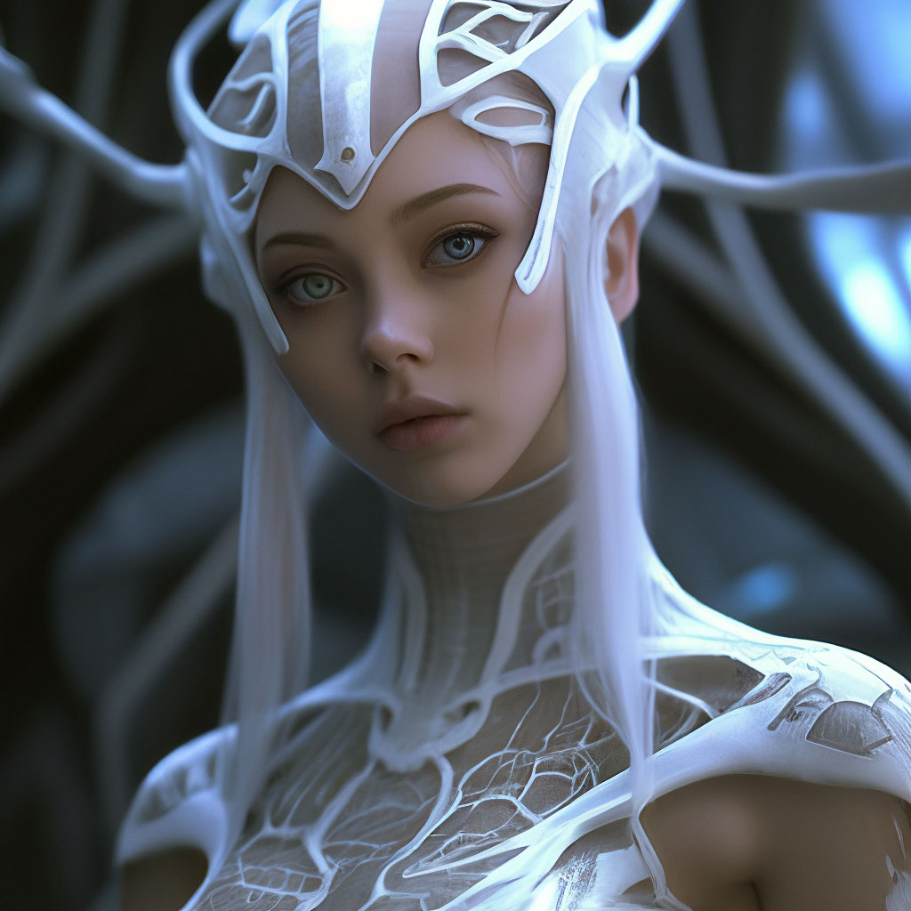"Alien unearthly beauty, girl, 18+ lace, light body art, full height ...