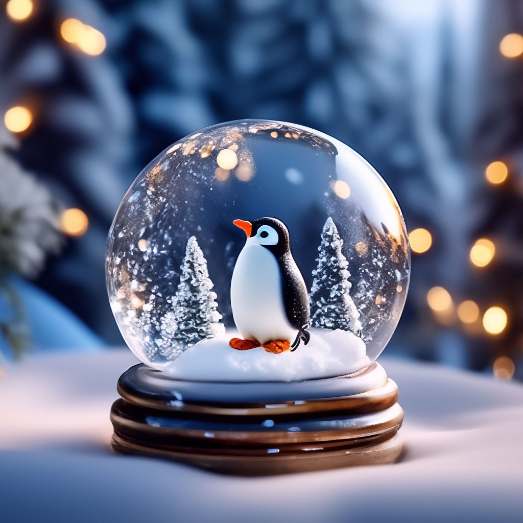 раскраска Снежный шар, прозрачная сфера с Зимний пейзаж с эффектом падения снега