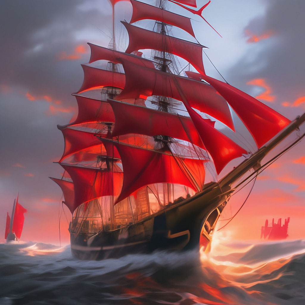 "A ship with scarlet sails" — image created in Shedevrum