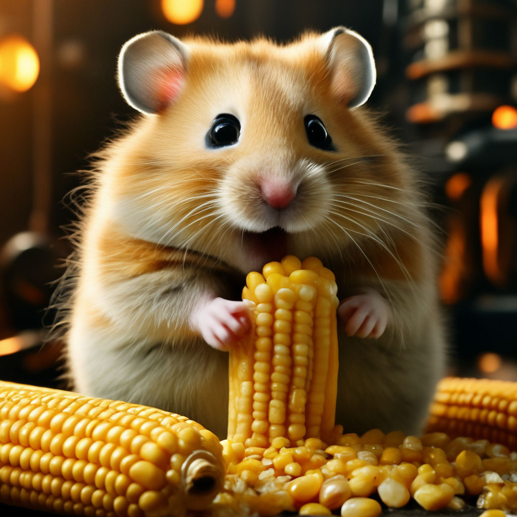 Hamster eats corn with salt image created in Shedevrum