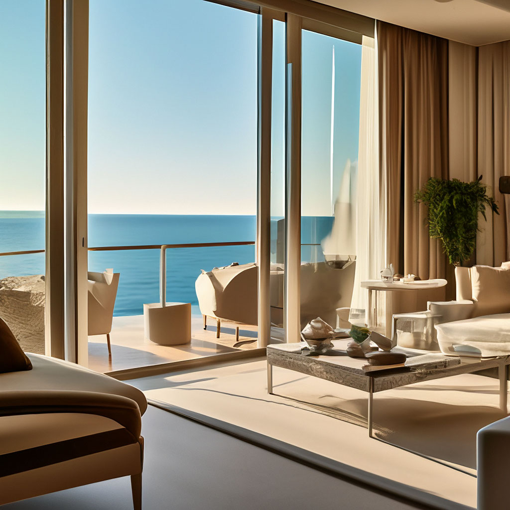 "Luxury apartments with sea views, soft light, beautiful interior ...