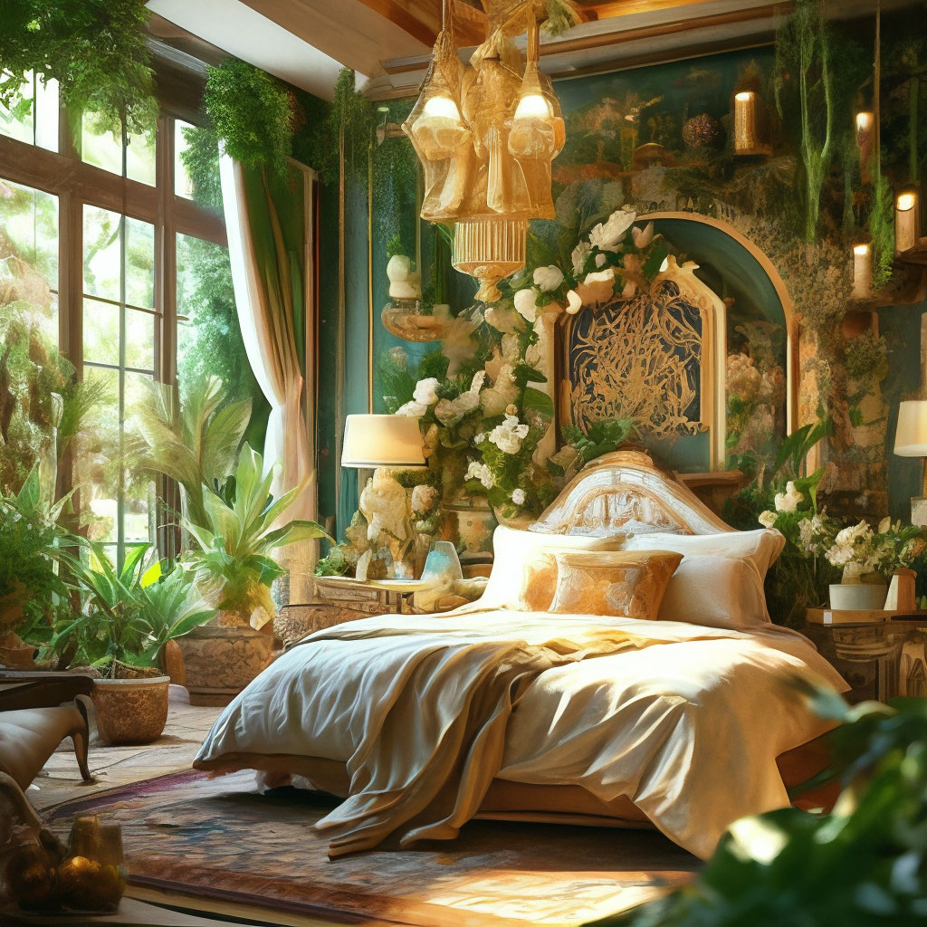 "Botanical garden + bedroom bohemian chic style,fantasy botanical,+128K ...