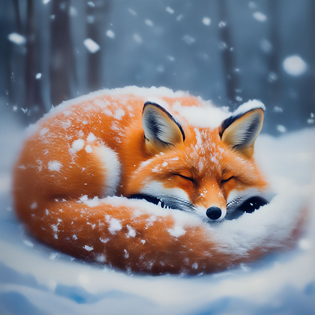 "For Anna Lady, a fox sleeps under the snow, cute" — image created in ...