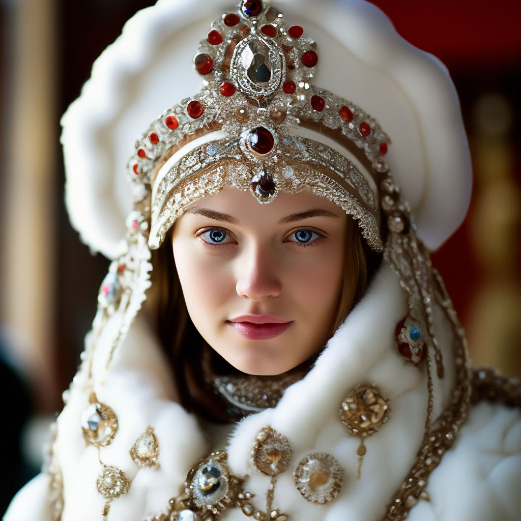 "Girl in a white russian kokoshnik with precious stones" — image ...