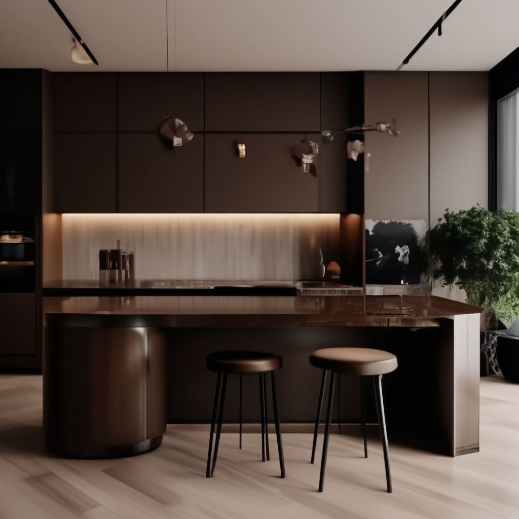 "🤎🤍 kitchen in the interior in shades of dark chocolate with milk in ...