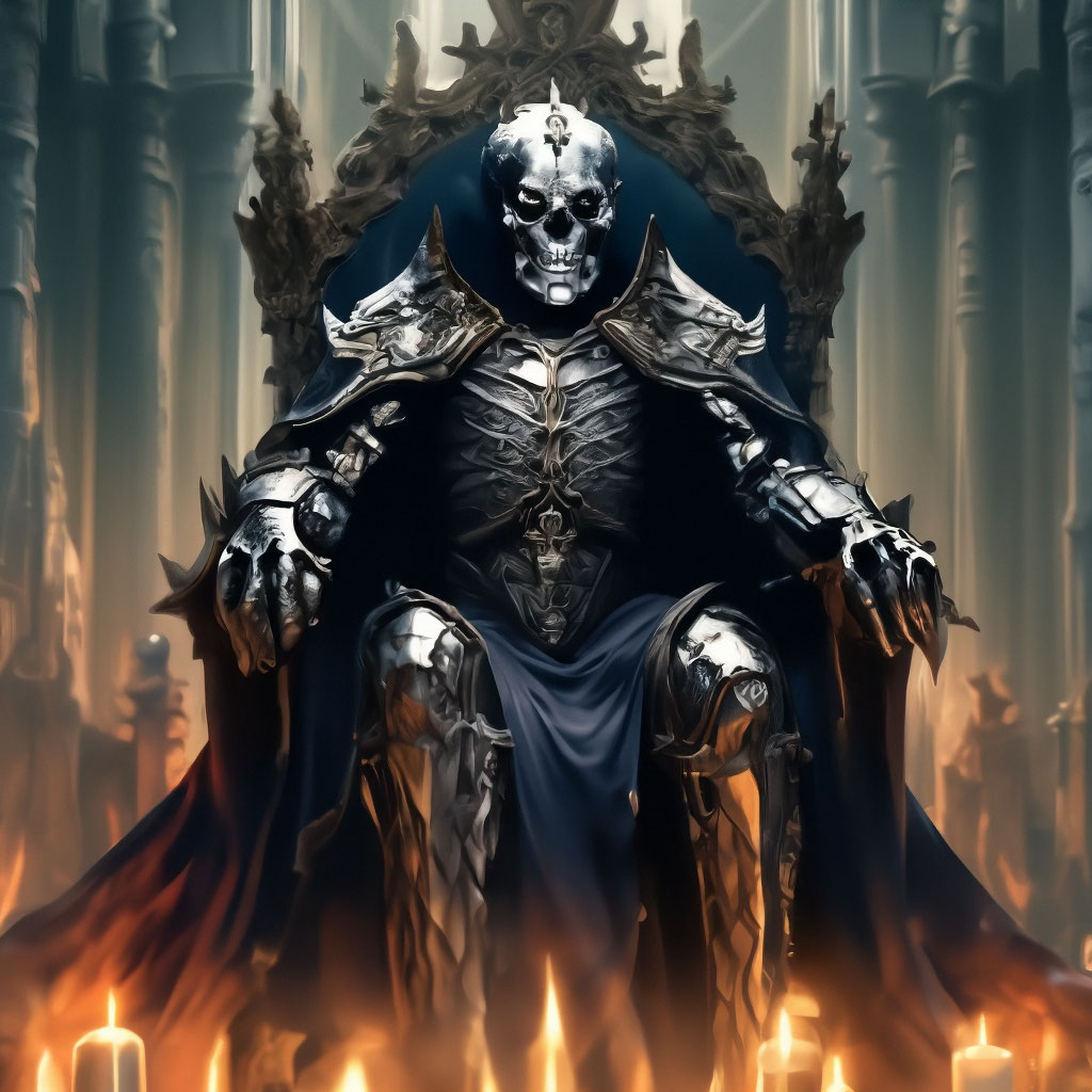 "The skeleton king on the throne in front of the servants is realistic ...