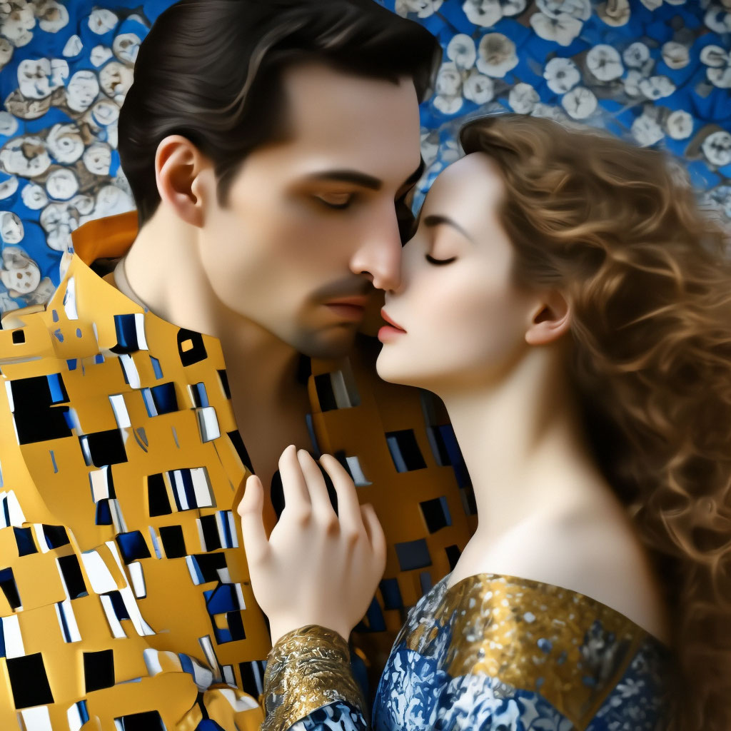 Поцелуй в стиле Климт,голубой,белый…» — создано в Шедевруме