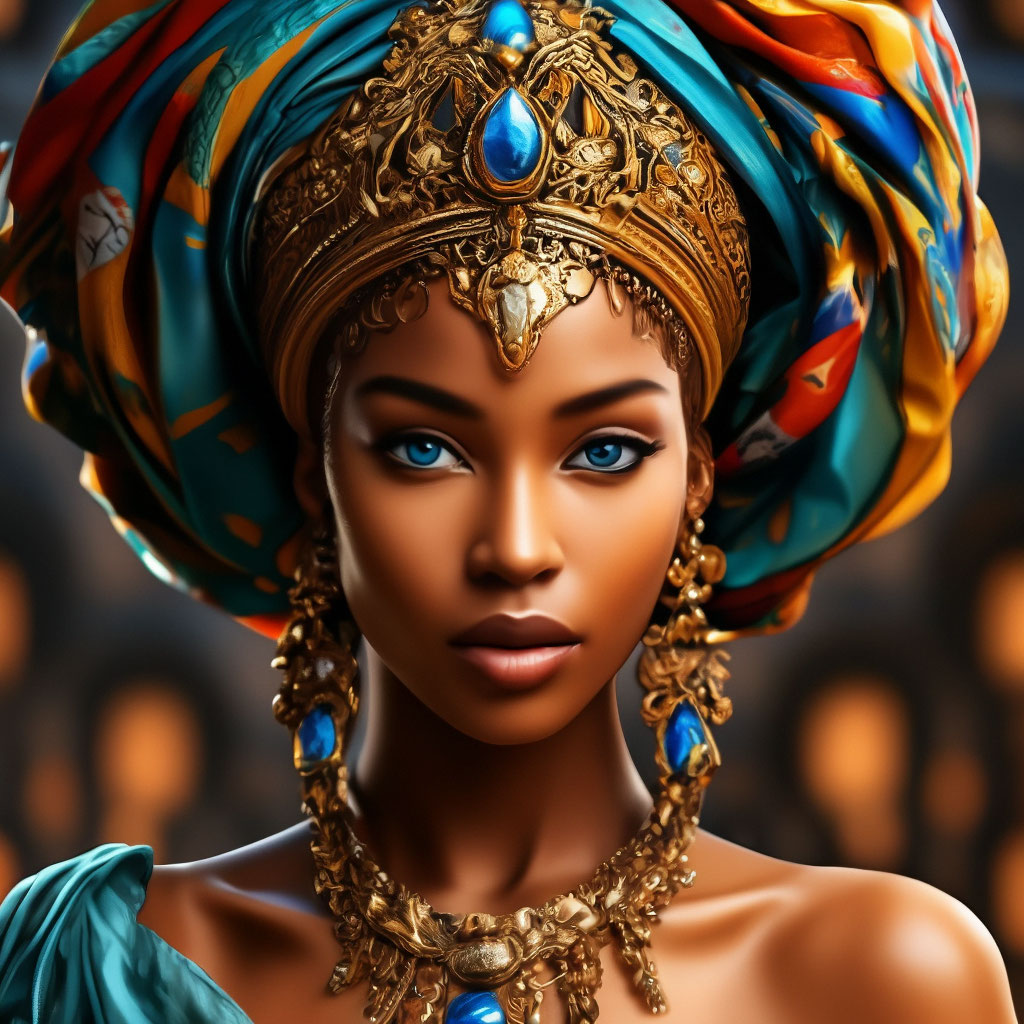 "A princess with beautiful blue eyes of an African country, in a crown ...