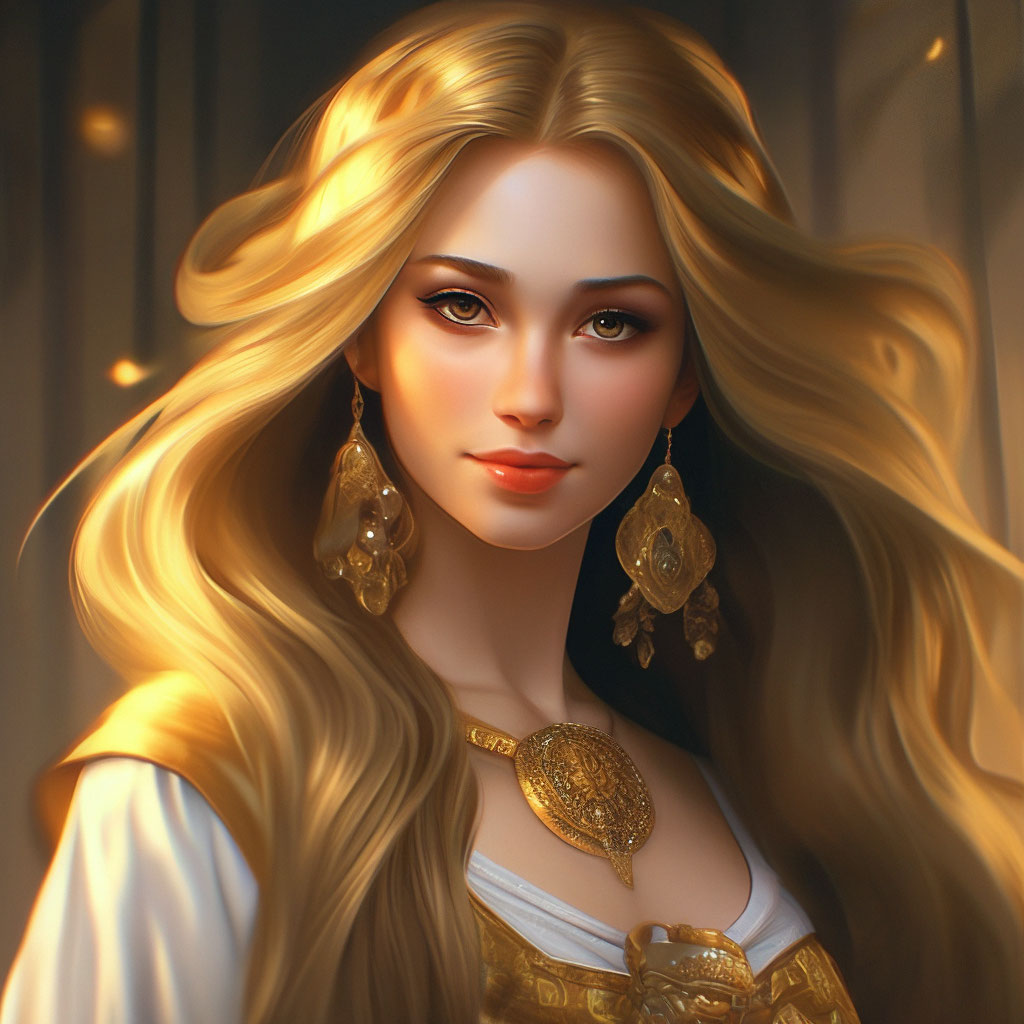 "Russian woman brown eyes golden hair alyonushka" — image created in ...