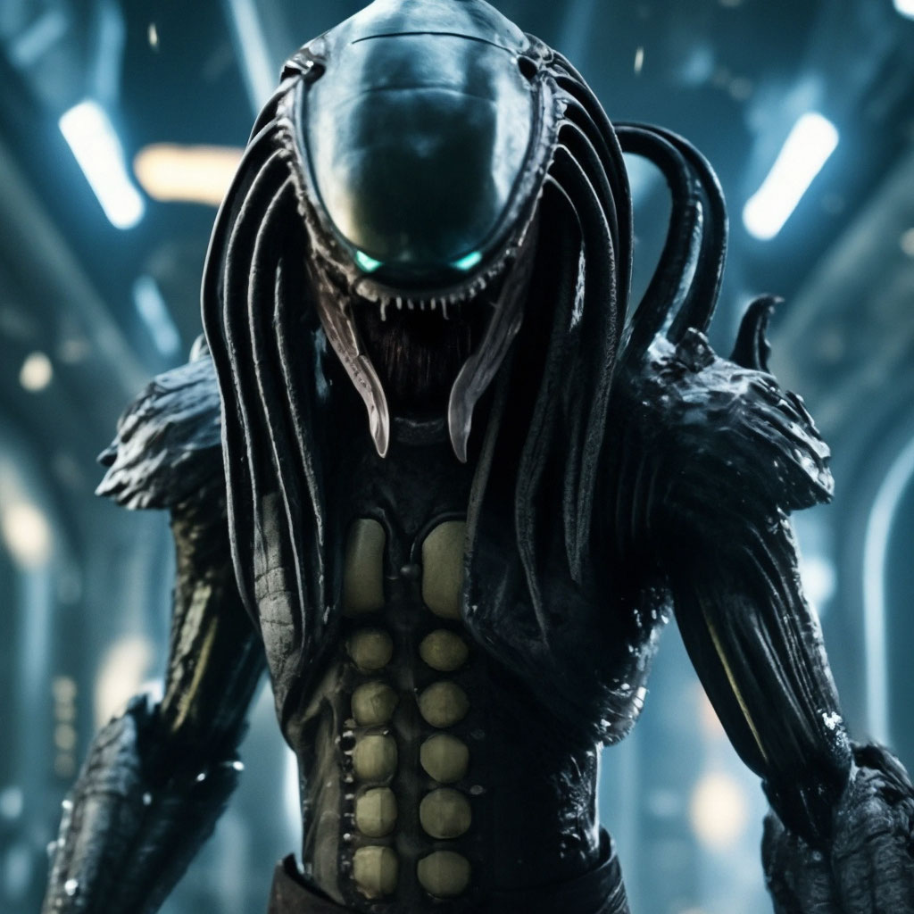 "Alien Alien xenomorph in Predator costume with dreadlocks and sharp ...