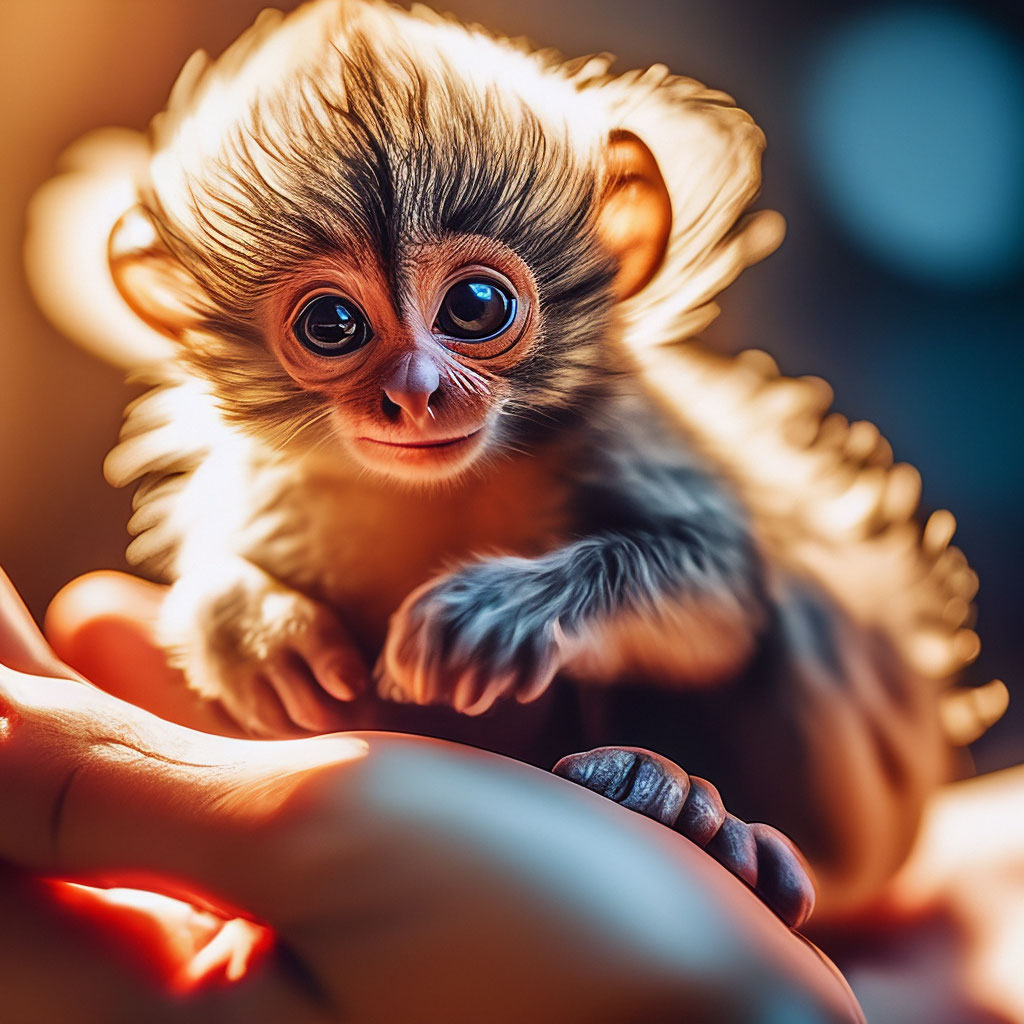 The smallest of the world monkey, being held in fingers of hand ...