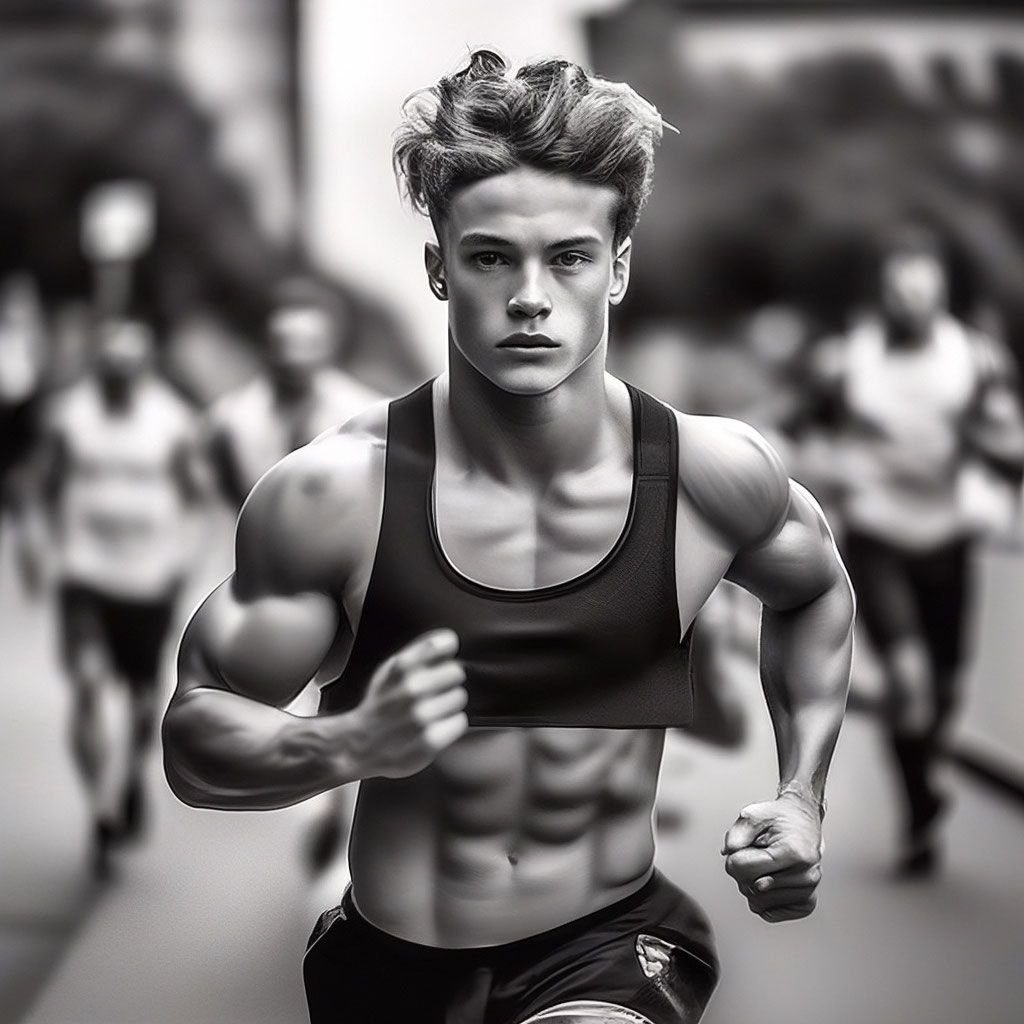 "The young man is a sporty, pumped-up guy with oiled bodies" — image ...