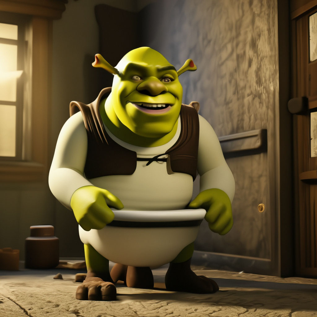 Shrek in the bathtub with a …