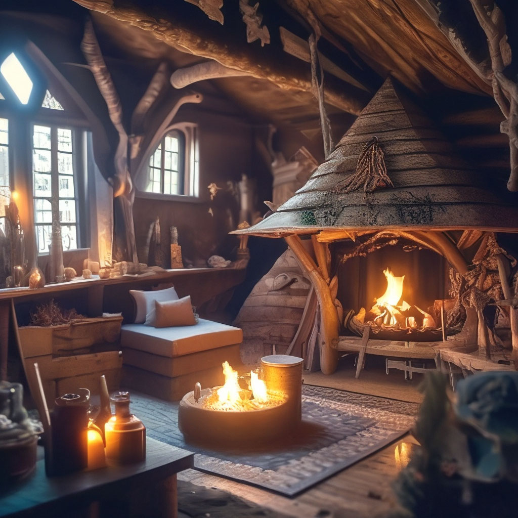 "Witch hut, interior, witches, aesthetically pleasing, beautiful ...