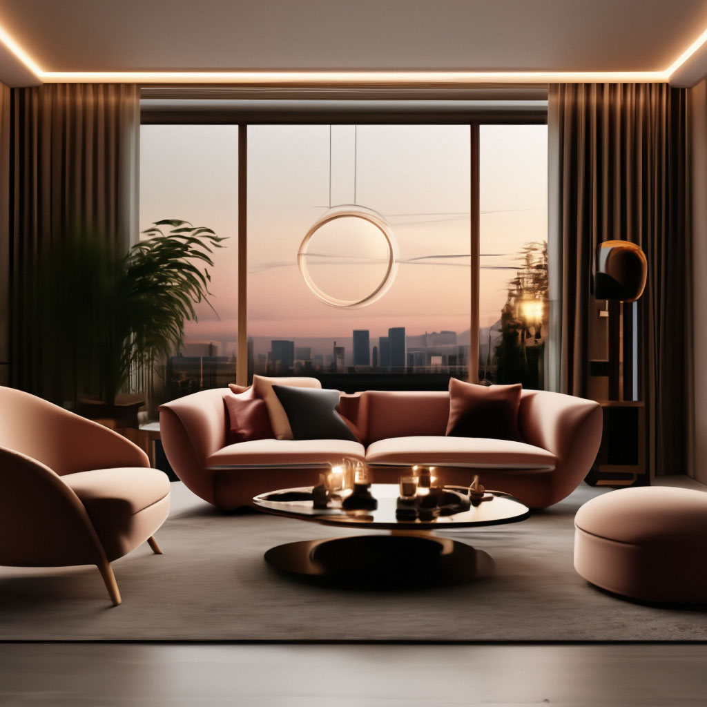 "Living room in the style of 4 dimensions, beautiful modern furnishings ...