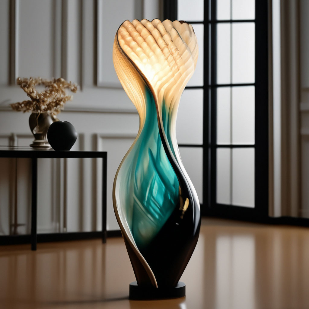 "Glass art + aquamarine wave,sea shell,pearl,beautiful floor lamp,Ivory ...