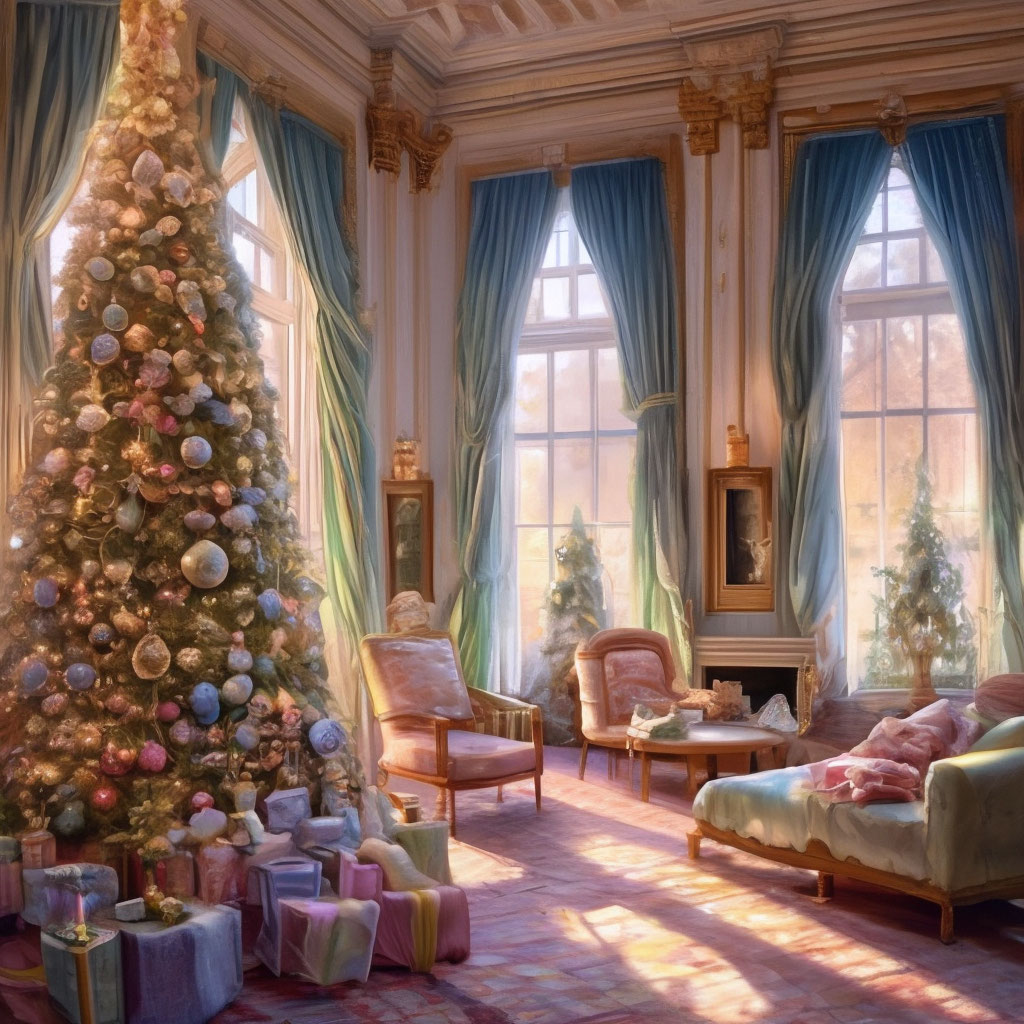 "Antique mansion, Christmas tree, garlands, Christmas tree toys ...