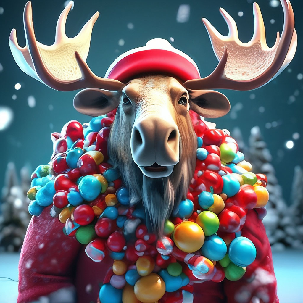 Moose in Santa Claus costume 3D Color palette, magic, in full ...