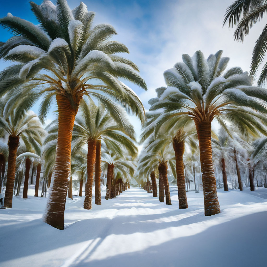 "Palm trees in the snow, professional photo" — image created in Shedevrum