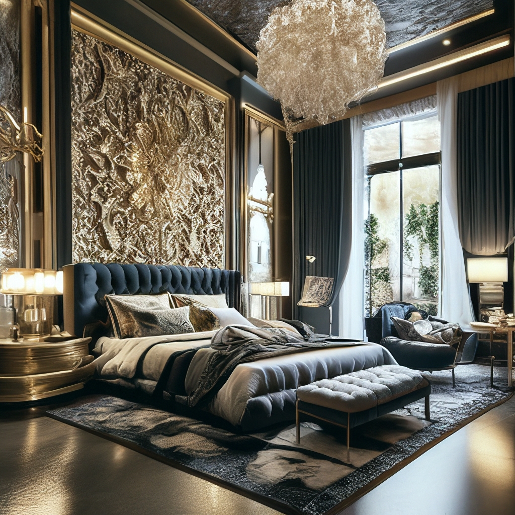 "Men's bedroom in the style of a luxurious Dolce & Gabbana. fashion ...