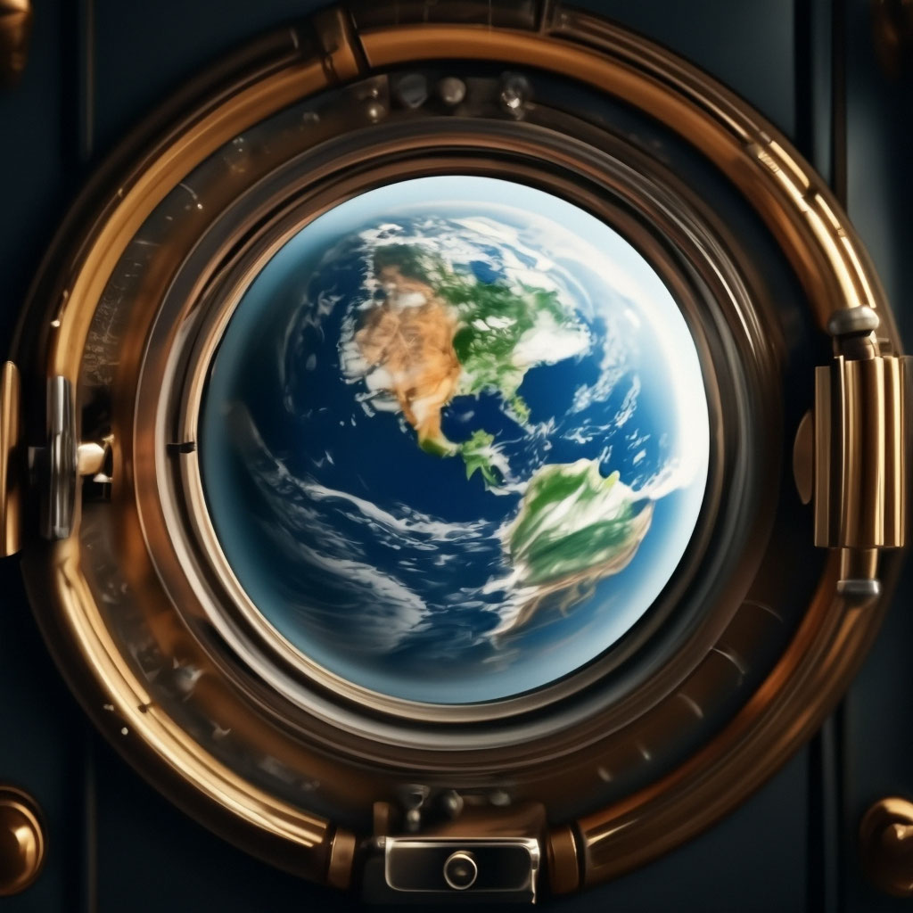 "The earth in the porthole" — image created in Shedevrum