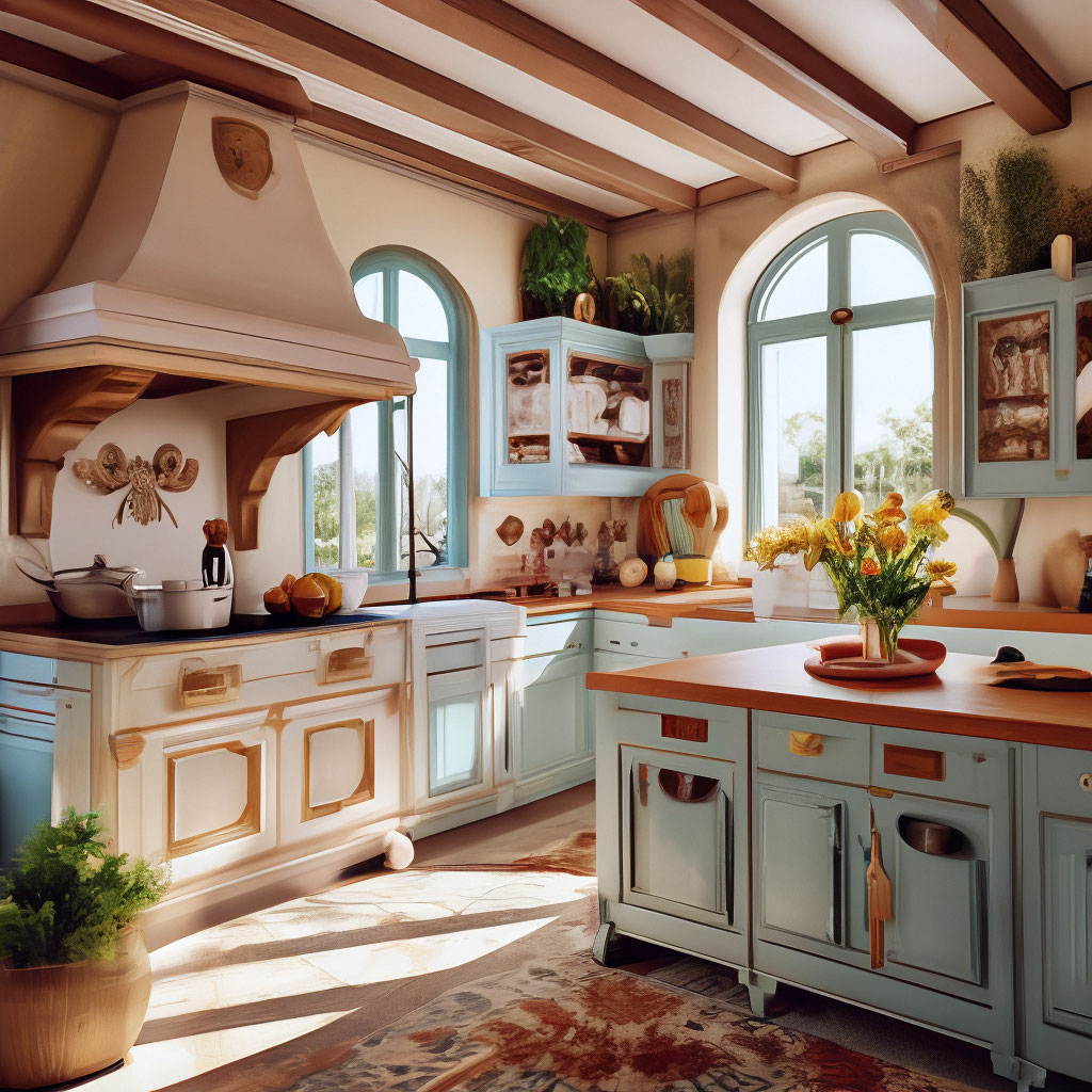 "The interior of the kitchen in the style of Provence" — image created ...