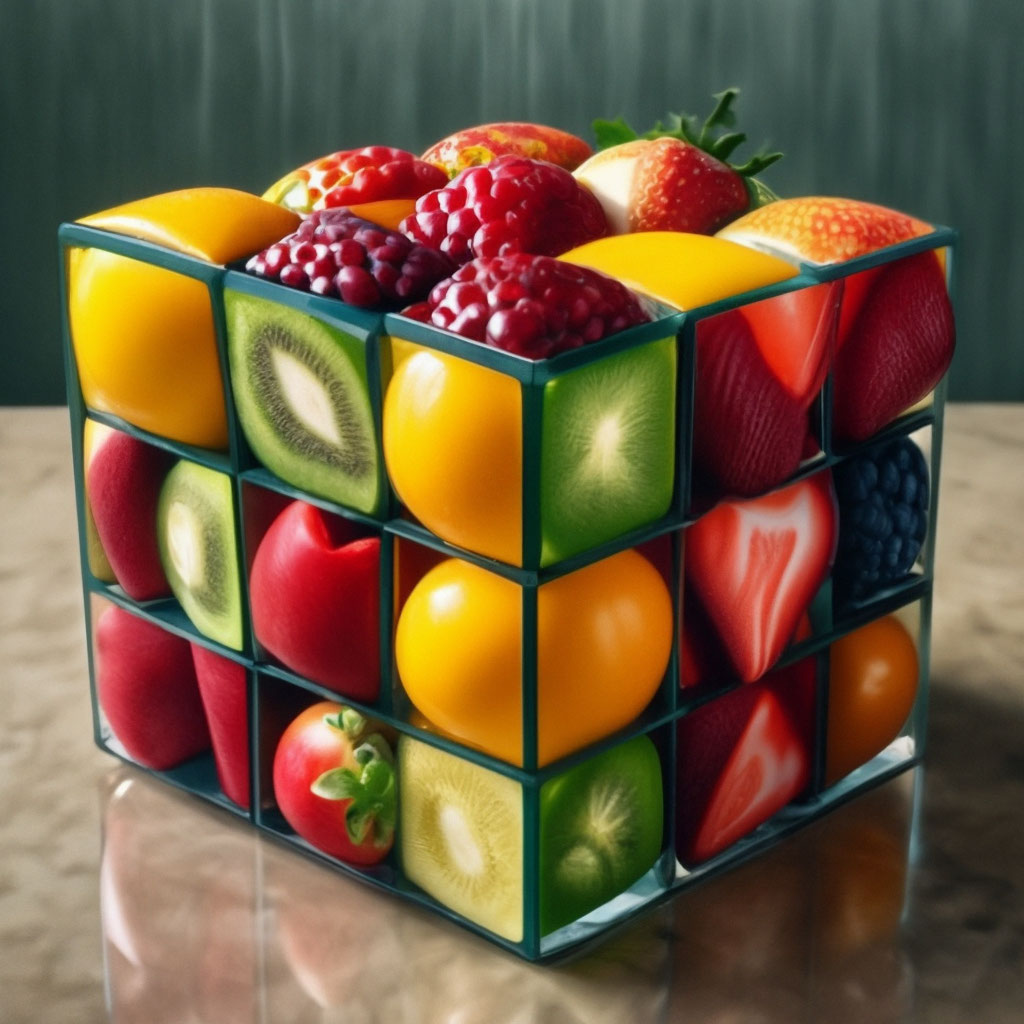 "High-detail photos, a cohesively large rubik's cube consisting of ...