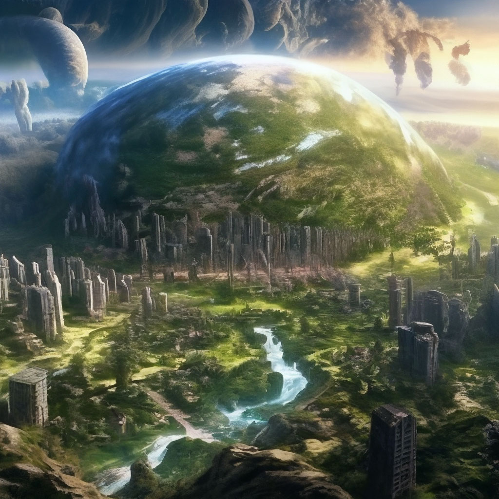 "The earth after our era, without people" — image created in Shedevrum