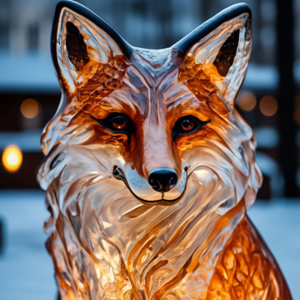 "Winter fairy tale park lantern ice sculpture of a fox painting ...