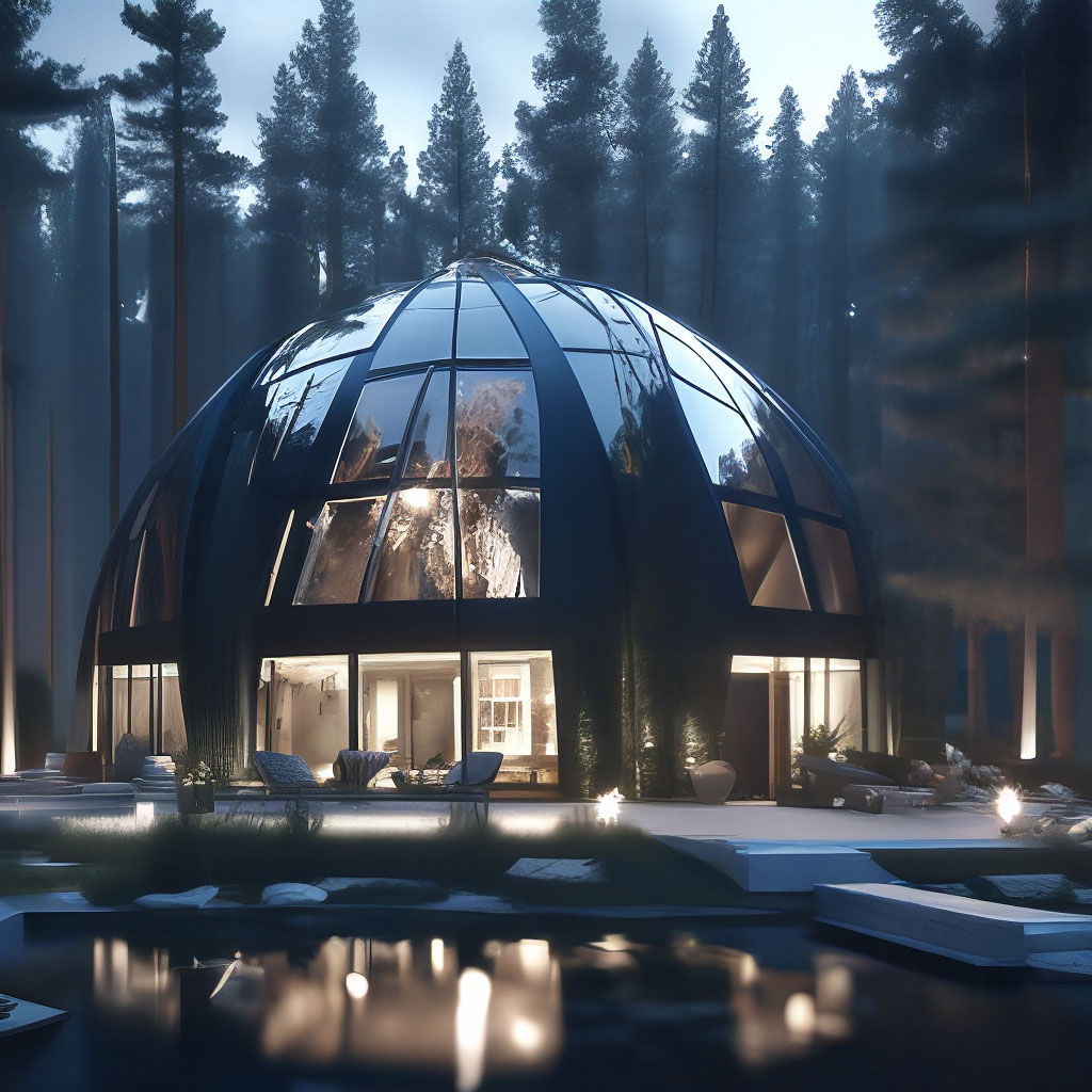 "Dark. dome house in the taiga.3 floors.panorama. 3d.hi-tech design ...