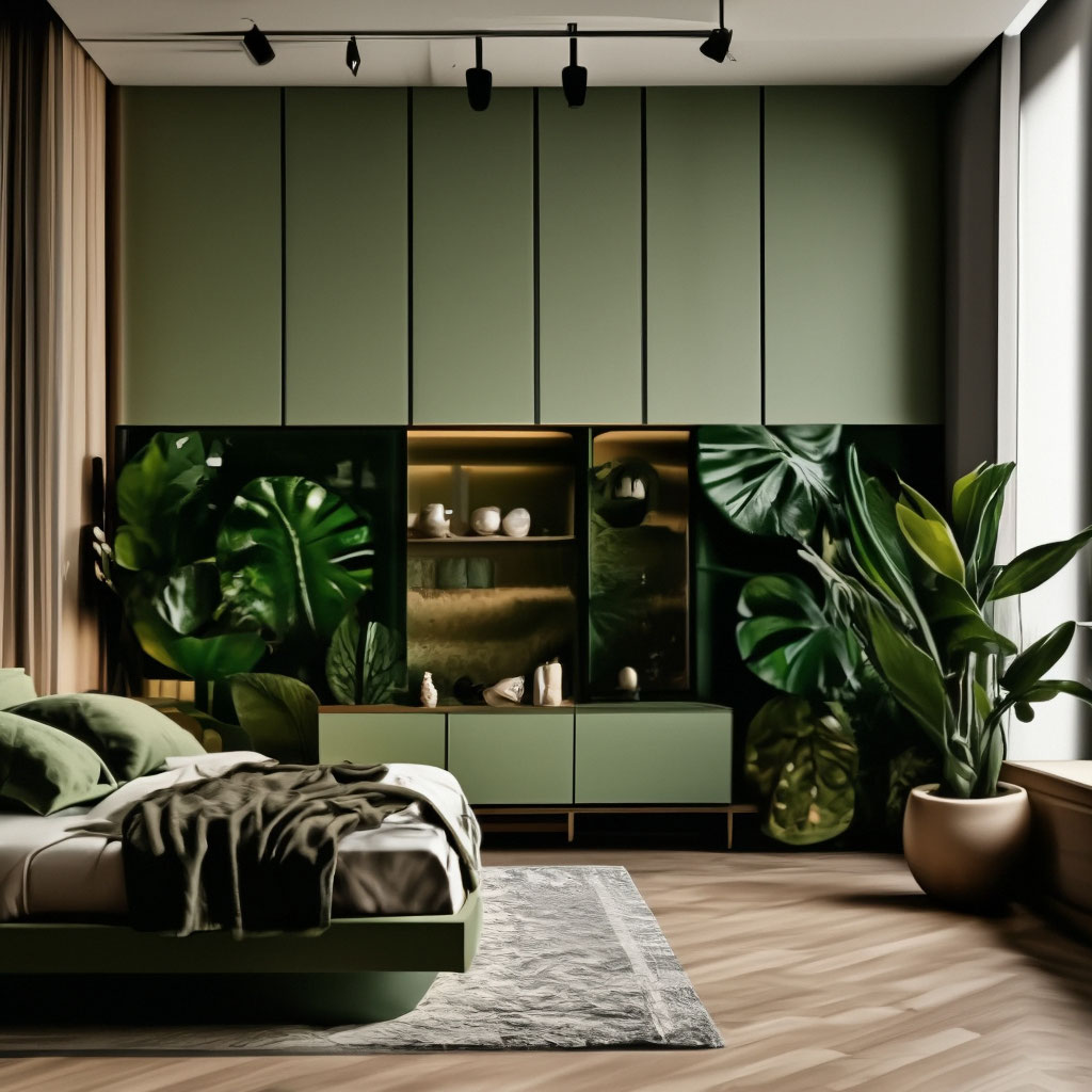 "💚 designer interior, bedroom, cabinets in shades of monstera, modern ...