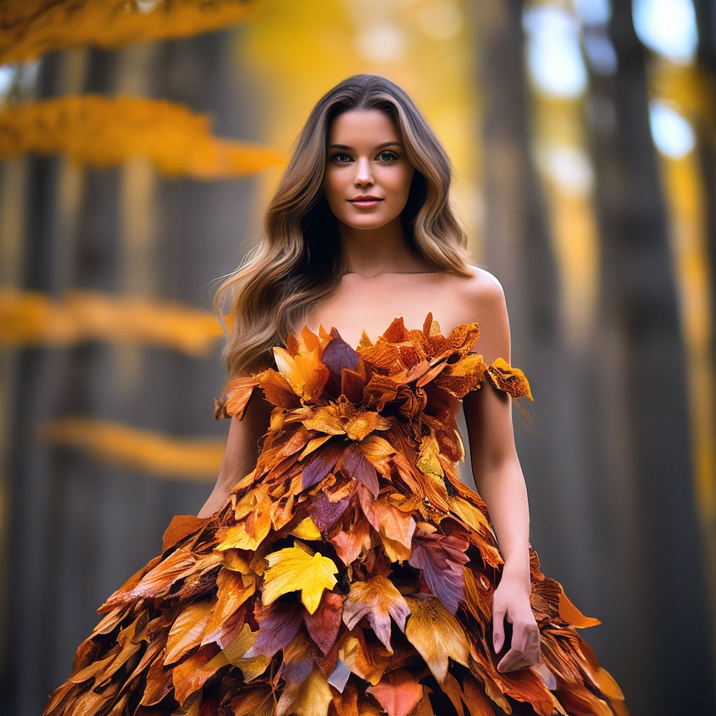 "Autumn 🍁 beautiful girl in a dress made of autumn leaves, beautiful ...