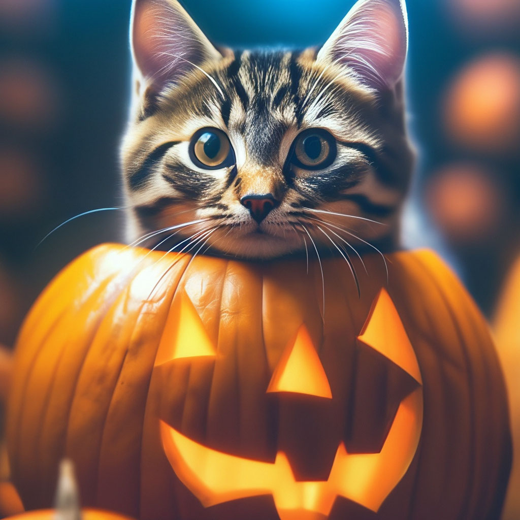 "Cat in a pumpkin, aesthetically pleasing, professional photo ...