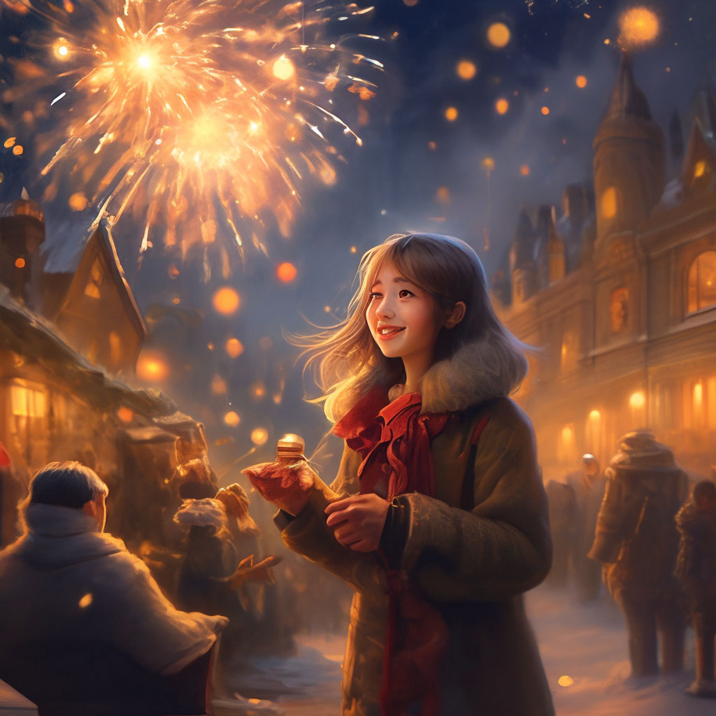 "So the new year has come🍾🎊🎉🥳🎆🎇🌟 💫🎼" — image created in Shedevrum