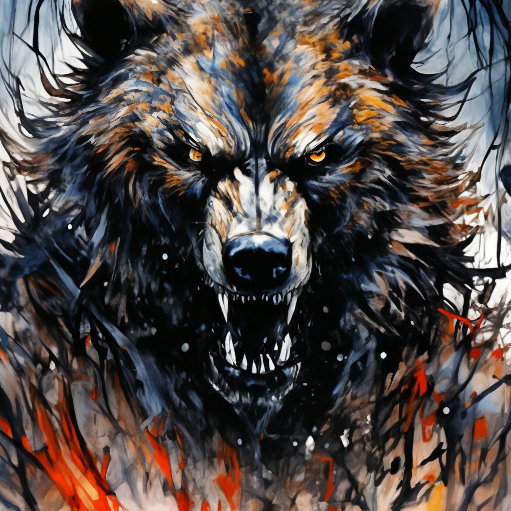 "Man+ werewolf bear detailed abstraction , expressive lively look ...