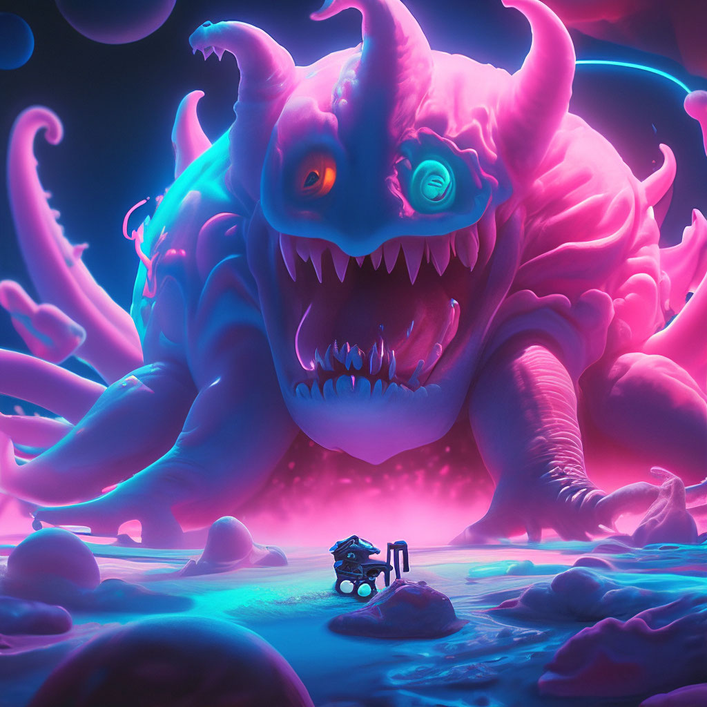 "A big monster is eating a planet in outer space" — image created in ...