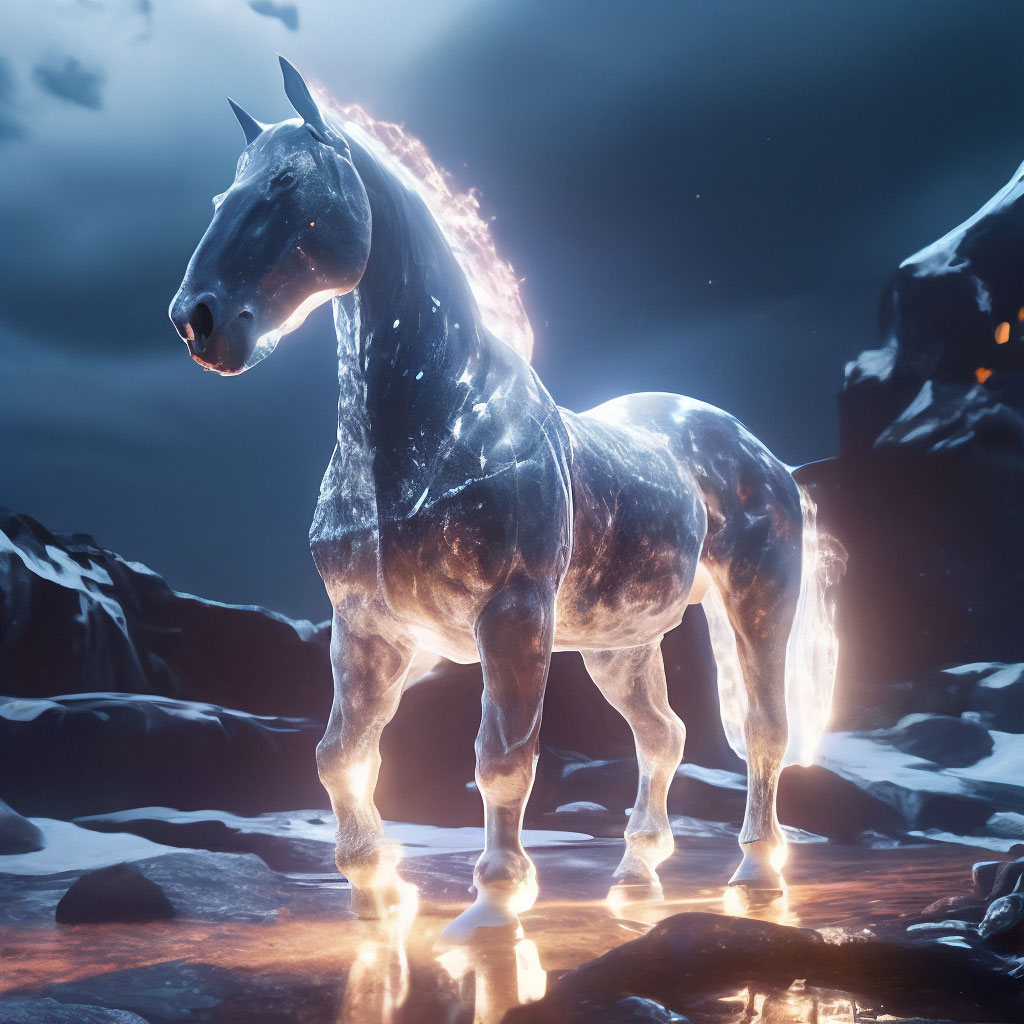 "Full body digital portrait of a beautiful crystal horse lit from ...